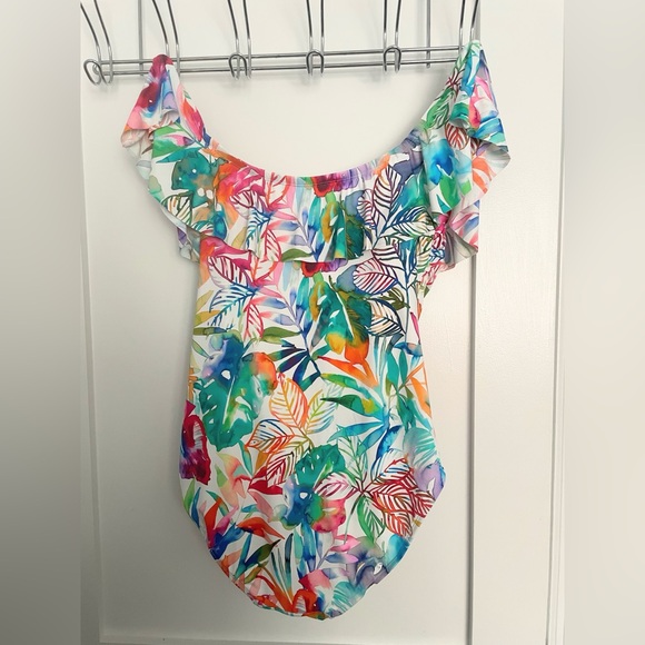 NWT Ralph Lauren Ruffled Off-The-Shoulder One-Piece Swimsuit — Size 12 - Picture 9 of 10